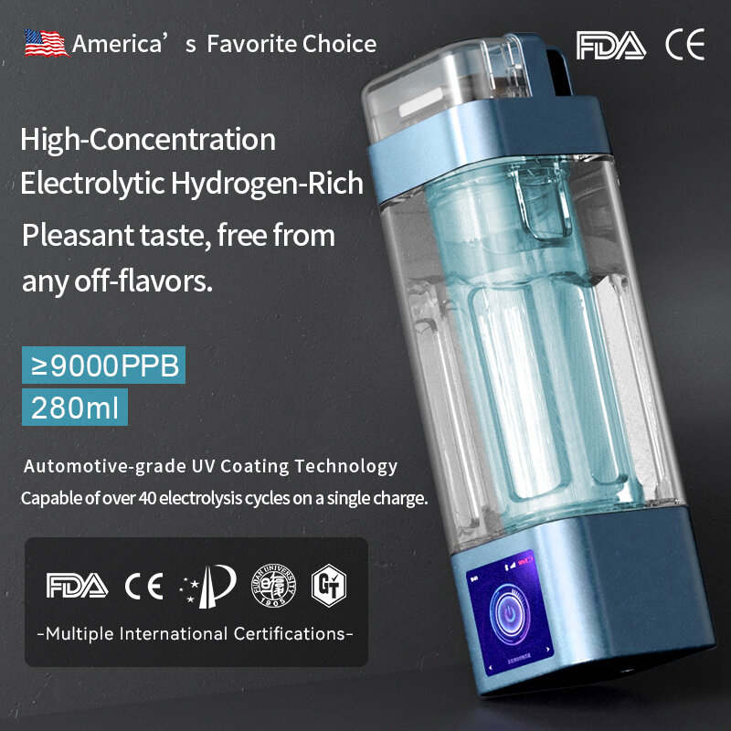 SMARTE WASSERSTOFFWASSERFLASCHE H2MEDICAL MAX bis zu 9000 ppb. / Funktion „STRUKTURIERTES WASSER“ / Option zur UV-Sterilisation / APP-STEUERUNG und großer Touchscreen / INHALATIONSFUNKTION / Selbstreinigungsprogramm / 2 Jahre Garantie