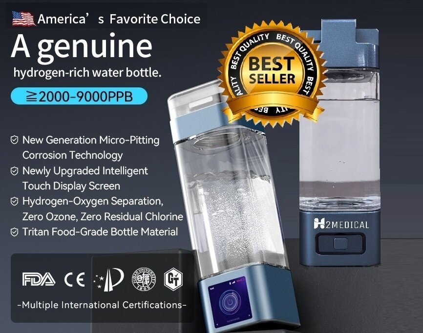 SMARTE WASSERSTOFFWASSERFLASCHE H2MEDICAL MAX bis zu 9000 ppb. / Funktion „STRUKTURIERTES WASSER“ / Option zur UV-Sterilisation / APP-STEUERUNG und großer Touchscreen / INHALATIONSFUNKTION / Selbstreinigungsprogramm / 2 Jahre Garantie